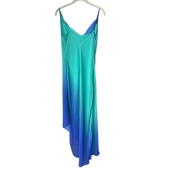 Boston Proper Bebe Cowl Neck Ombré Chiffon Asymmetrical Dress Blue Green Size S - Picture 2 of 7